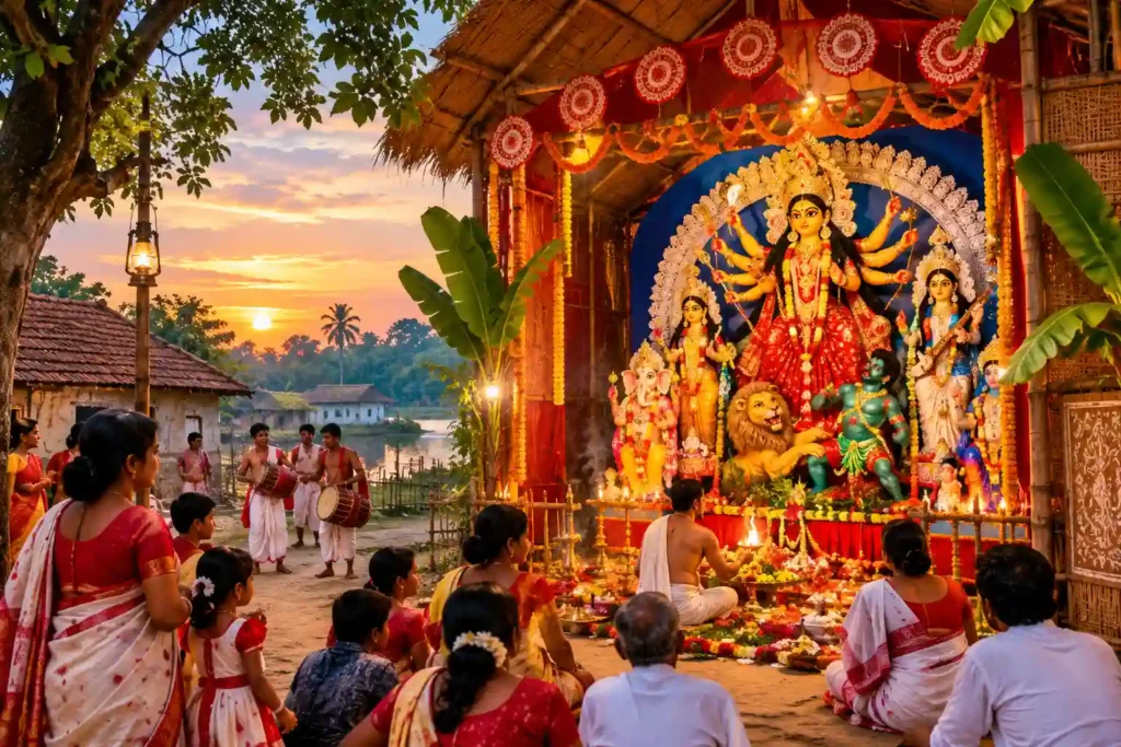bengali durga puja at sunset